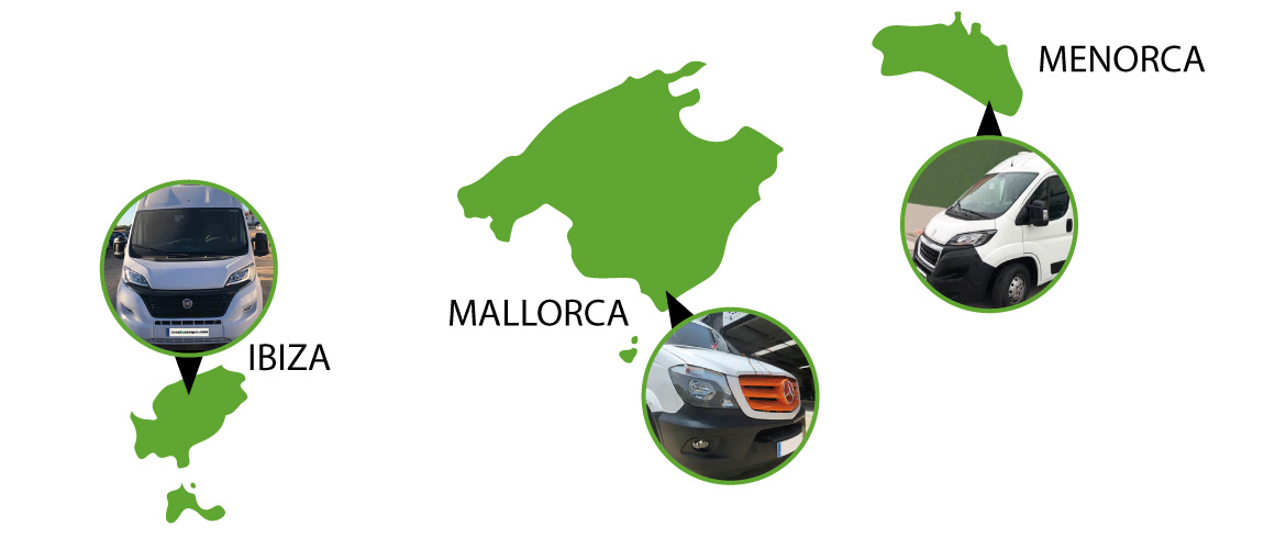 Mapa Ibiza Mallorca Menorca modelos camperizados